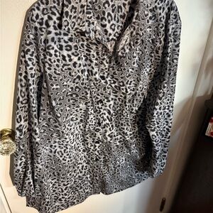 Roaman's Black and Gray and a hint of pale blue Leopard Print Button Down Shirt